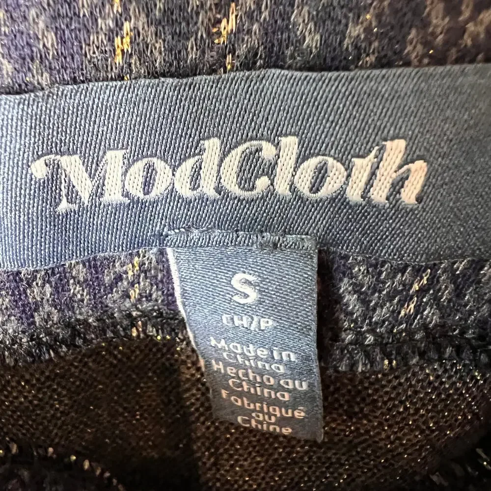 ModCloth Skirt Womens SZ Small Blue Sweet Silver Linings Plaid Mini School Girl